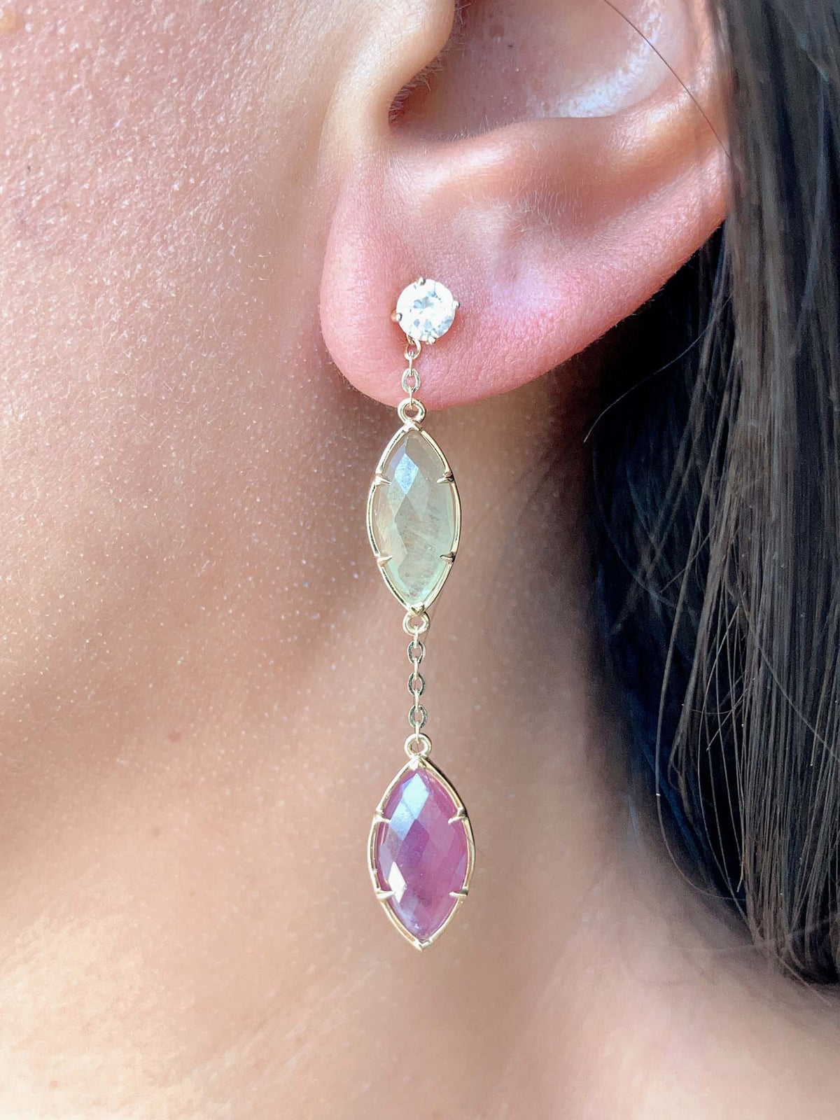 10.2ct Natural Sapphire Double Side Rose Cut Ear Dangles 9K Gold R3106 Aurora Designer