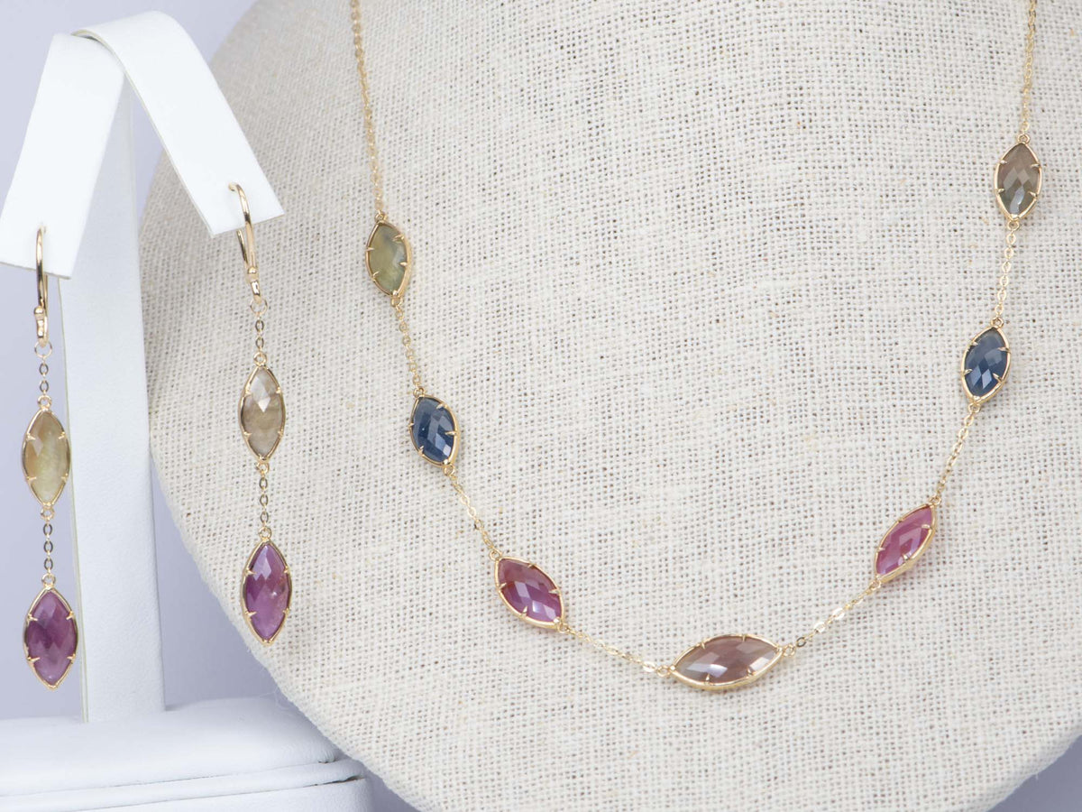 10.2ct Natural Sapphire Double Side Rose Cut Ear Dangles 9K Gold R3106 Aurora Designer