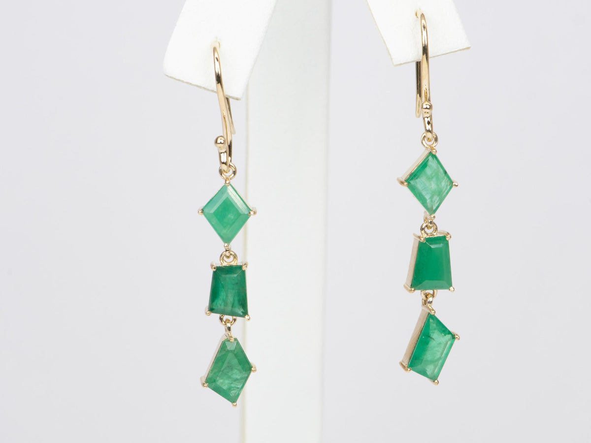 4.48ct Brazilian Emerald Dangle Earrings 9K Gold R3108 Aurora Designer