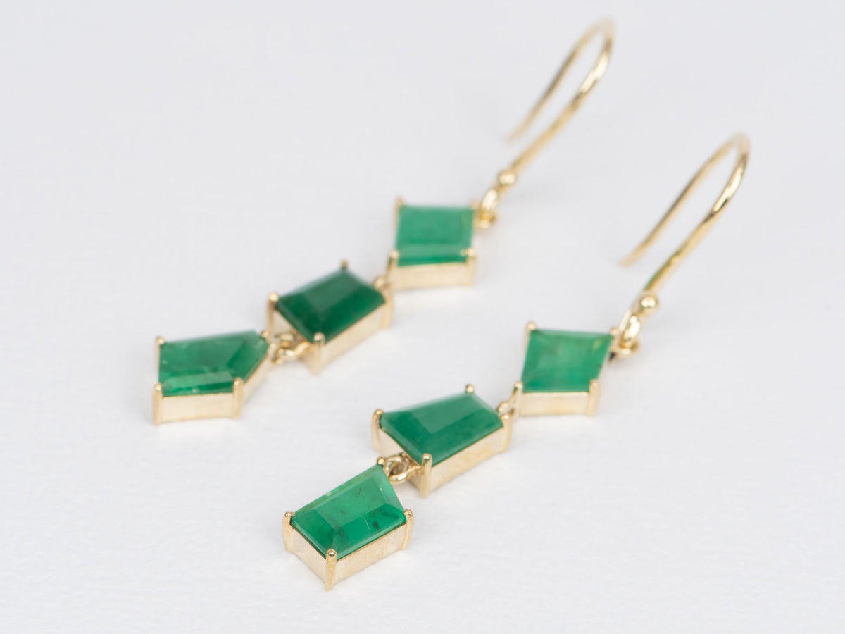 4.48ct Brazilian Emerald Dangle Earrings 9K Gold R3108 Aurora Designer