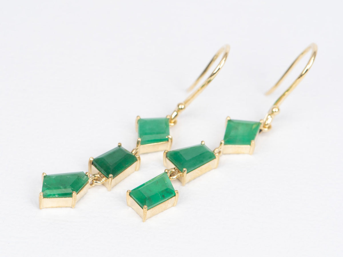 4.48ct Brazilian Emerald Dangle Earrings 9K Gold R3108 Aurora Designer