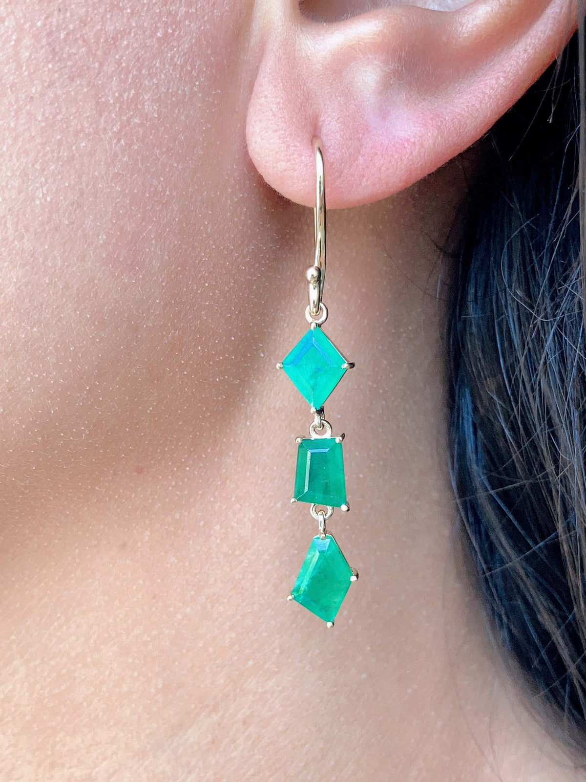 4.48ct Brazilian Emerald Dangle Earrings 9K Gold R3108 Aurora Designer