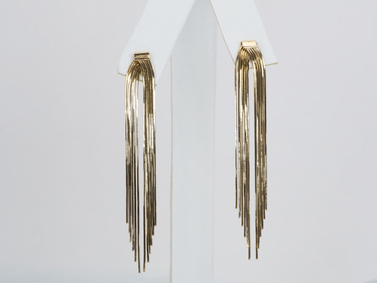 Solid 18K Gold Shiny Long Fringe Earrings Ear Dangles 3.8g R3109 Aurora Designer