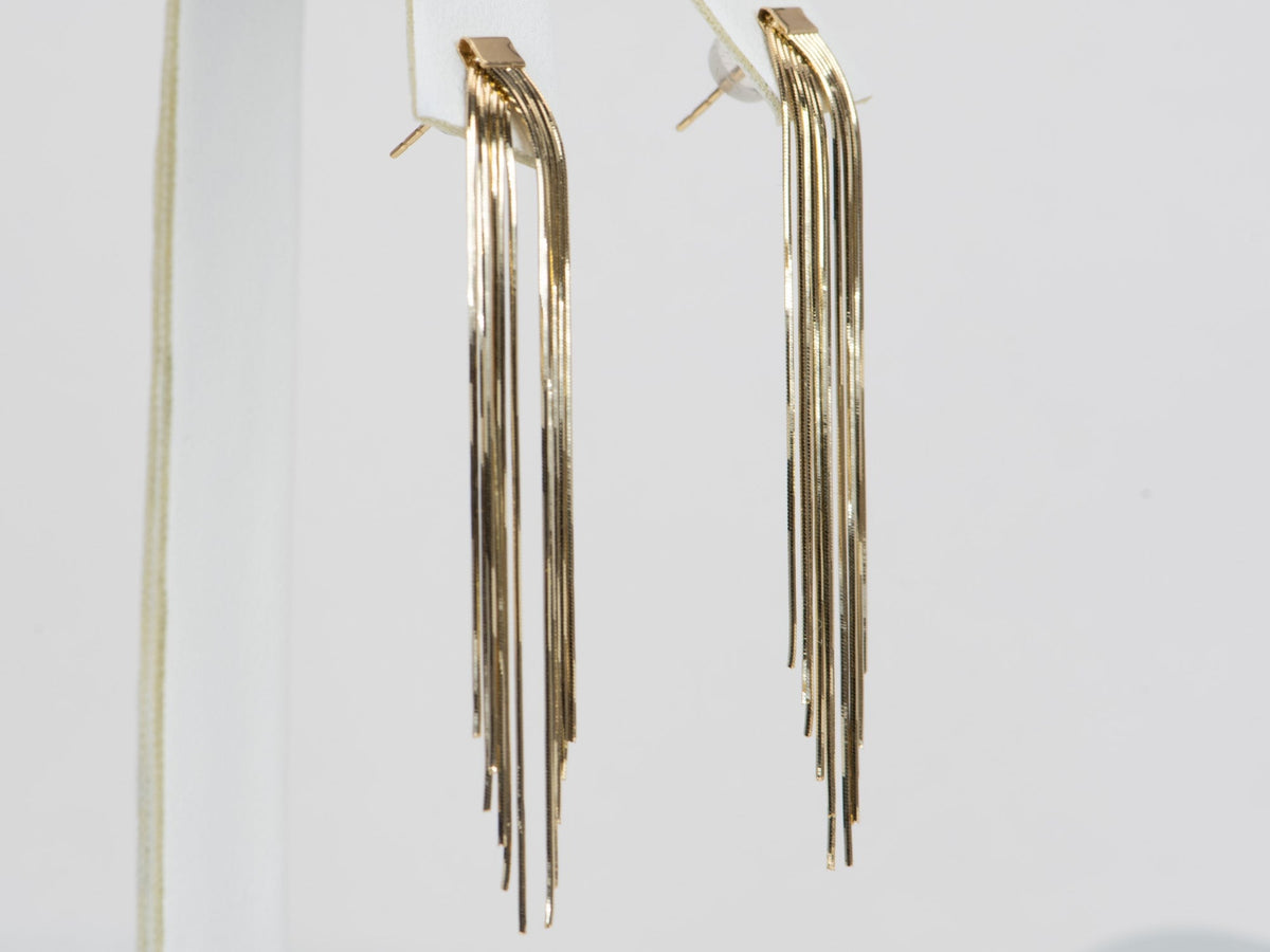 Solid 18K Gold Shiny Long Fringe Earrings Ear Dangles 3.8g R3109 Aurora Designer