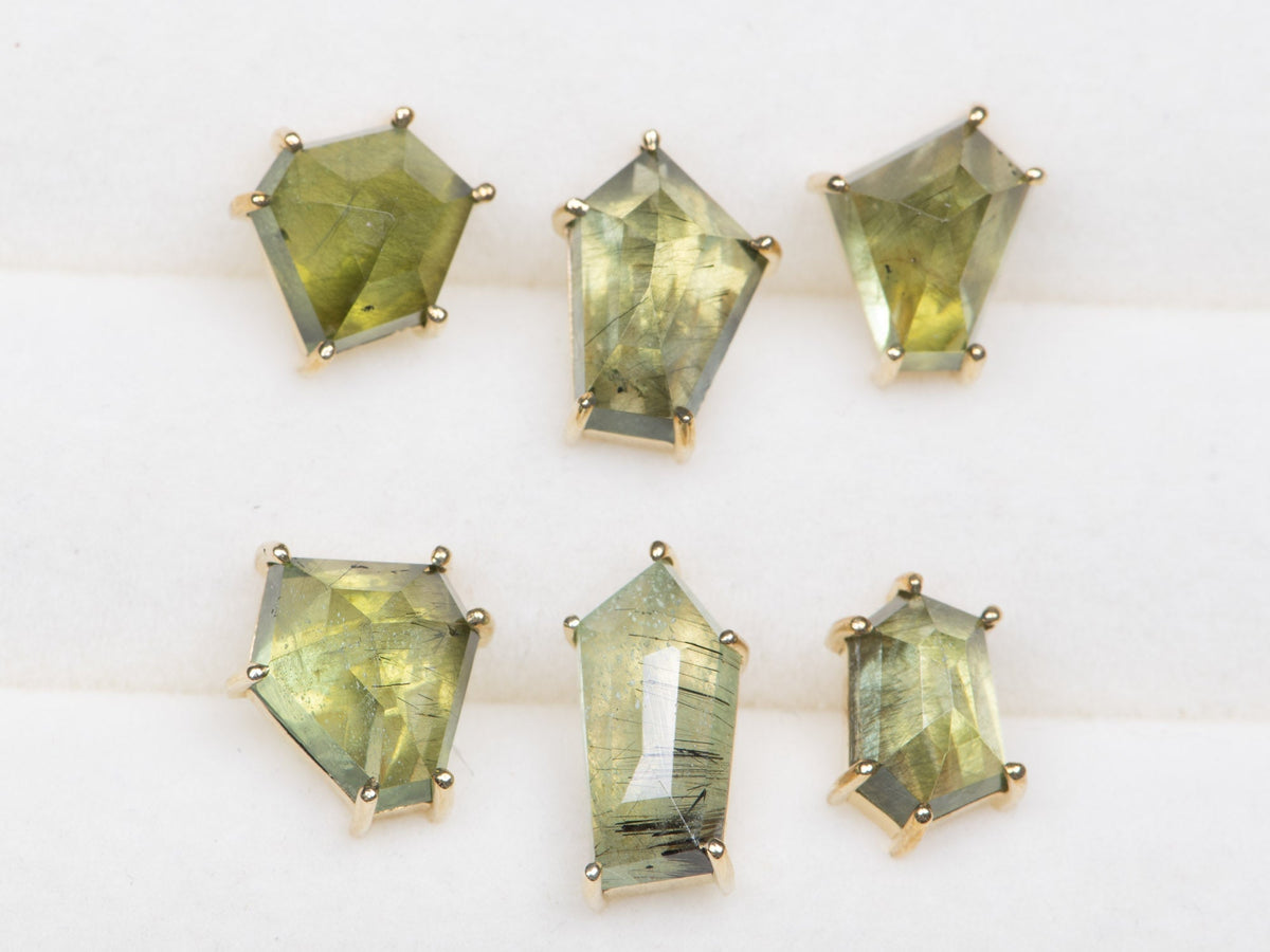 Geometric Peridot Ludwigite 9K Gold Earring R3115 Aurora Designer