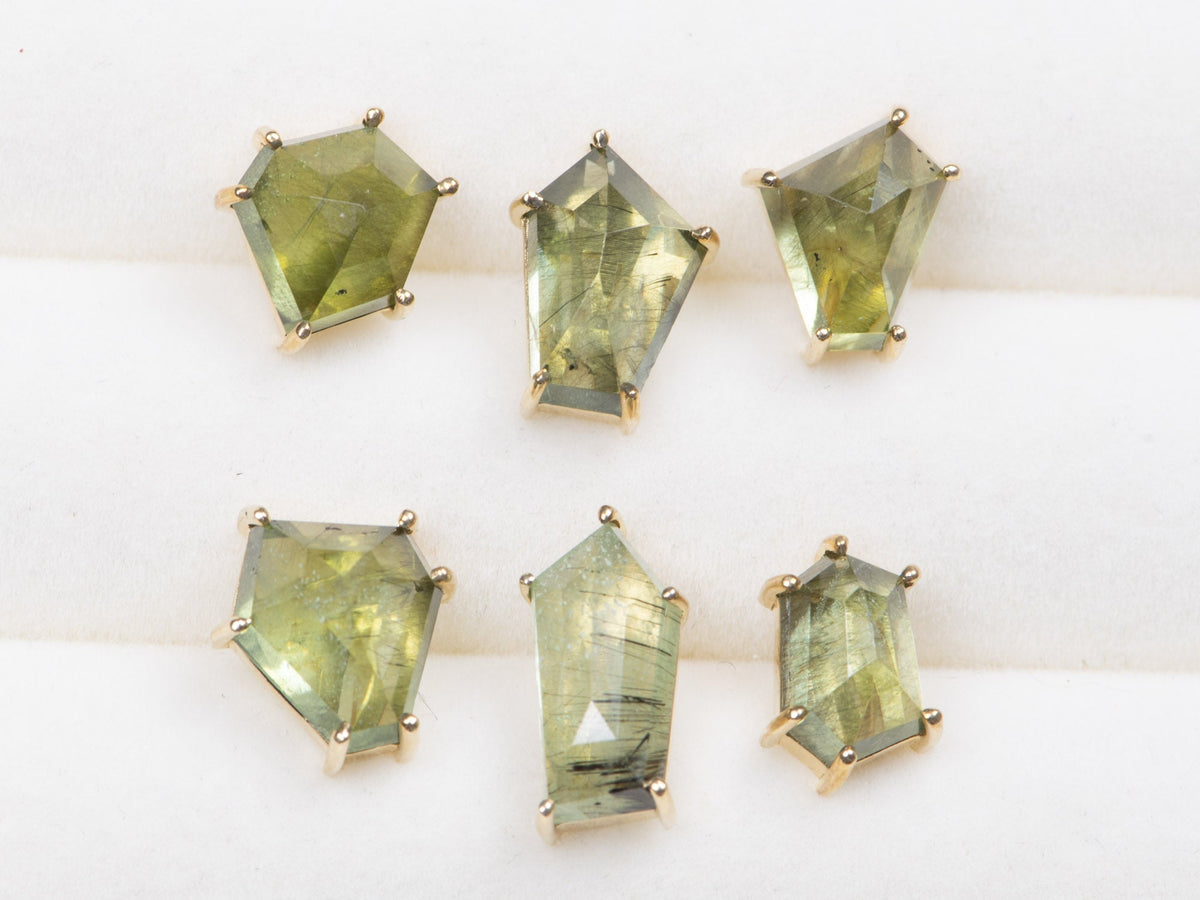 Geometric Peridot Ludwigite 9K Gold Earring R3115 Aurora Designer