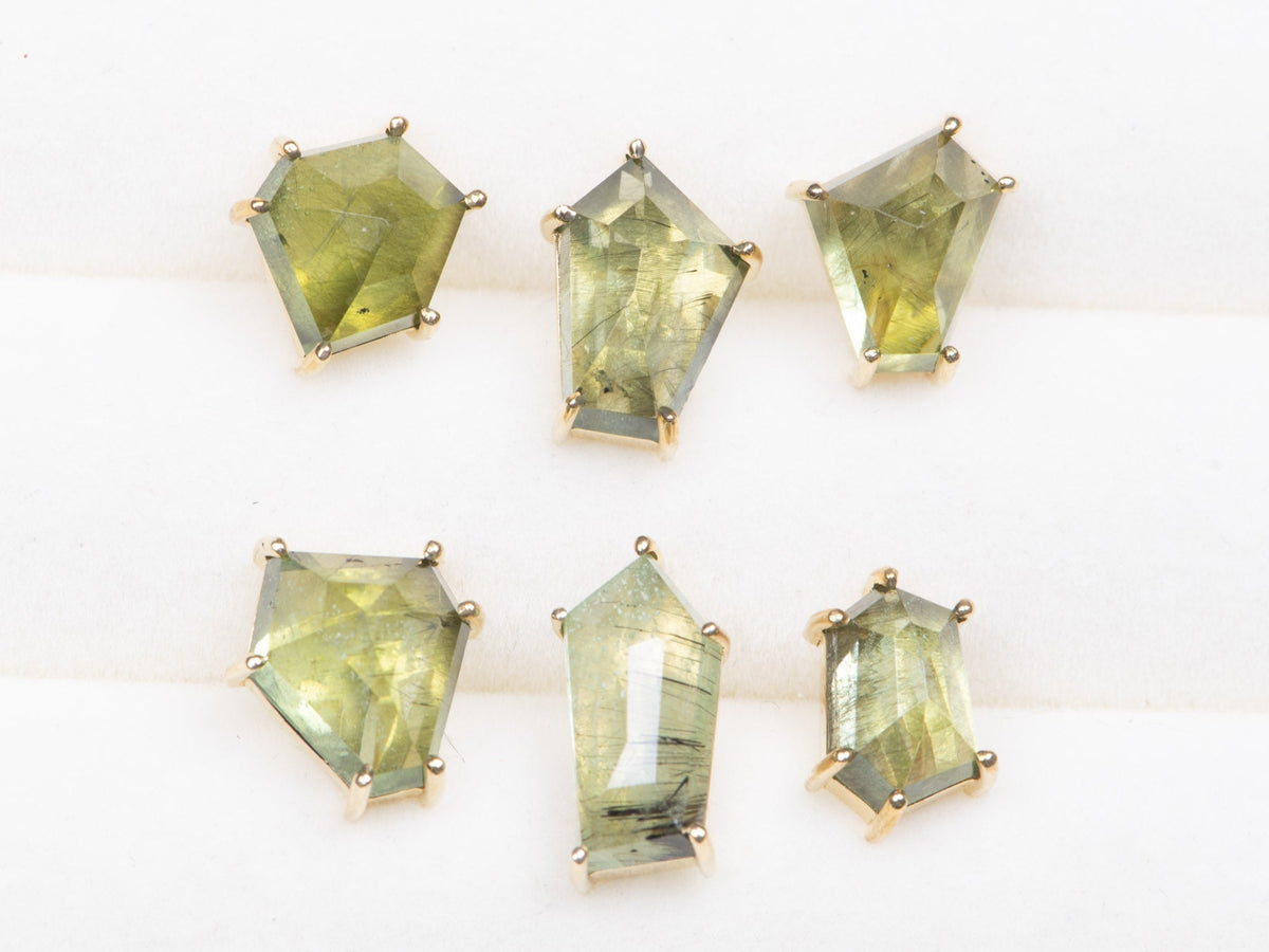 Geometric Peridot Ludwigite 9K Gold Earring R3115 Aurora Designer