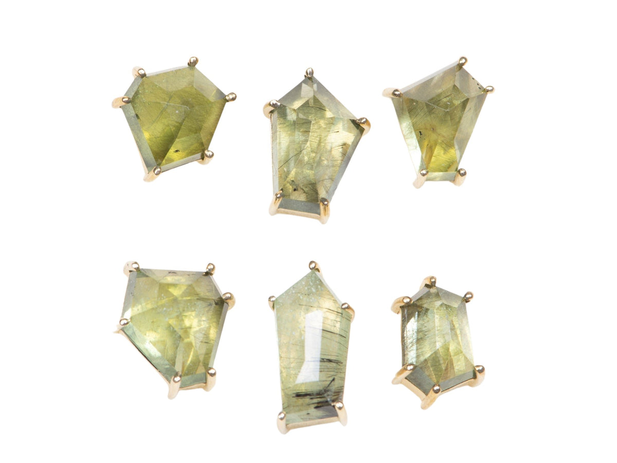 Geometric Peridot Ludwigite 9K Gold Earring R3115 Aurora Designer