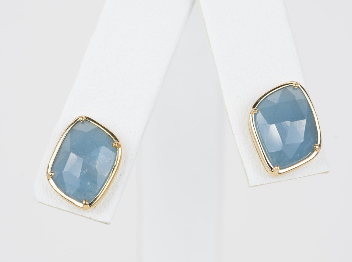 Copy of Aquamarine Carving Dangle Earrings Montana Sapphire Studs 14K White Gold R3055 Aurora Designer