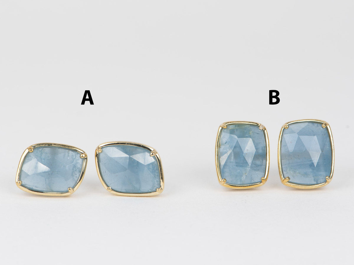 Rustic Rose Cut Aquamarine Earrings 9K Gold R3118 Aurora Designer