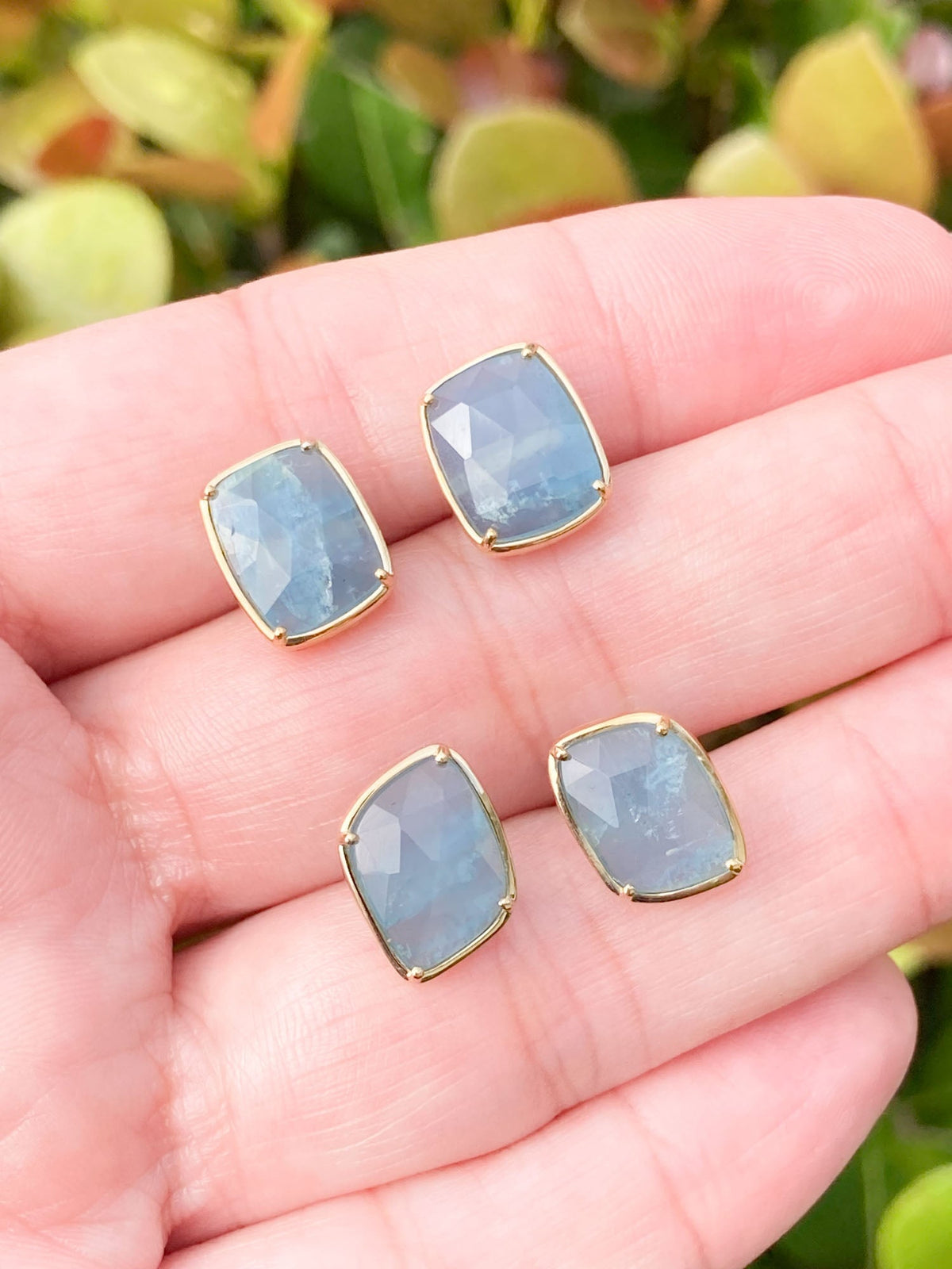 Rustic Rose Cut Aquamarine Earrings 9K Gold R3118 Aurora Designer