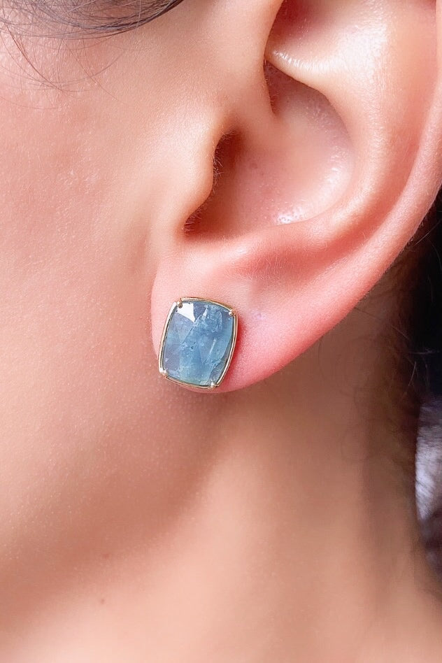 Rustic Rose Cut Aquamarine Earrings 9K Gold R3118 Aurora Designer