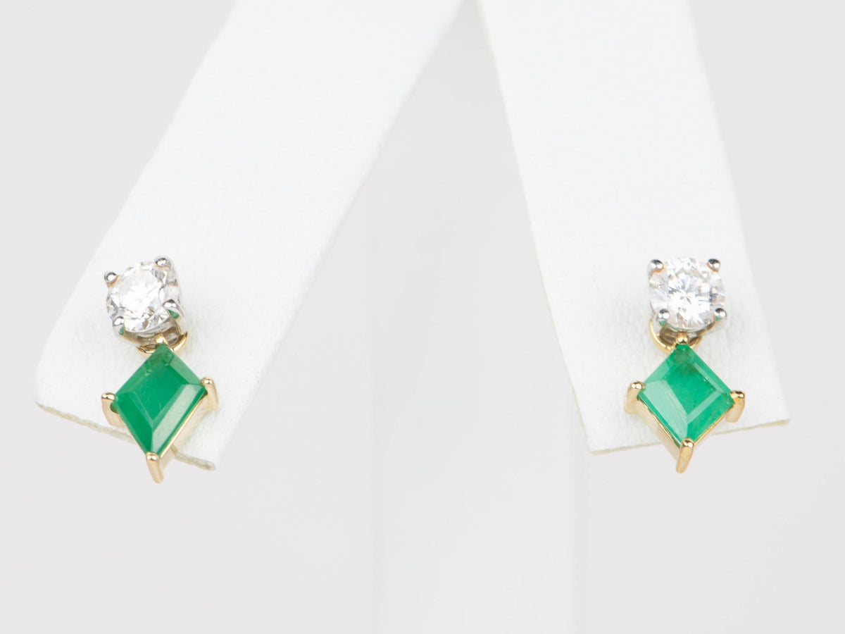Geometric Emerald Ear Dangle 9K Gold R3119 Aurora Designer
