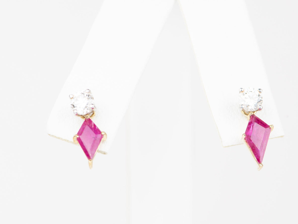 Geometric Ruby Ear Dangle 9K Gold R3120 Aurora Designer