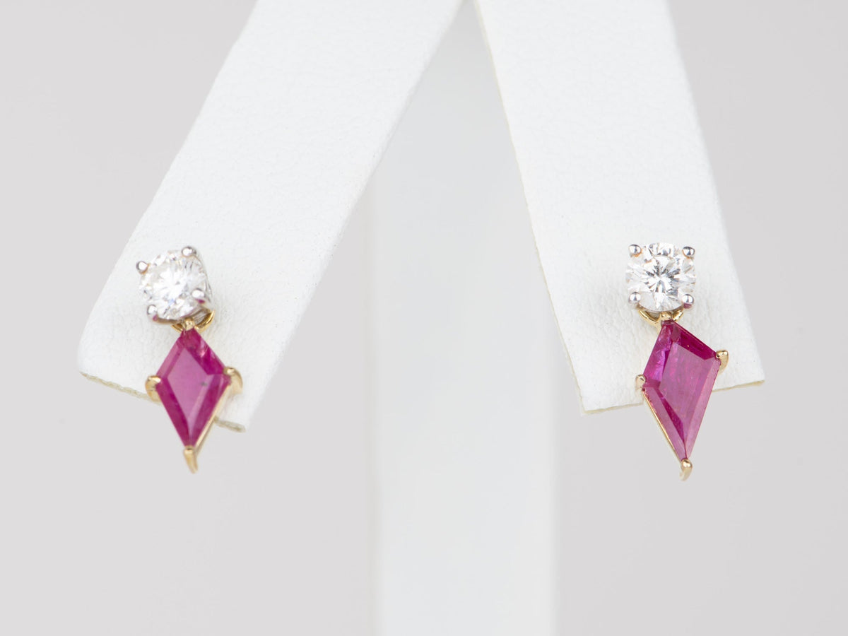Geometric Ruby Ear Dangle 9K Gold R3120 Aurora Designer