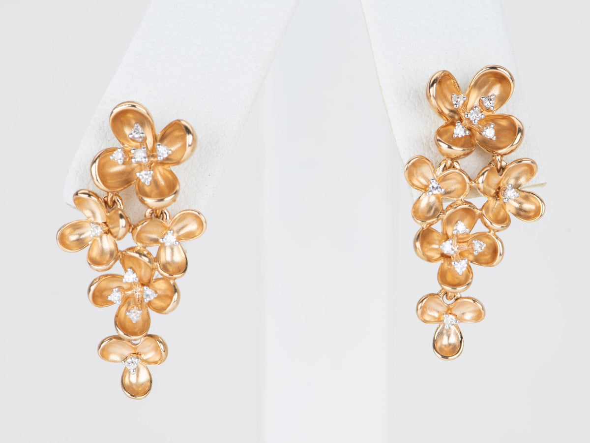 14K Rose Gold Flower Petal with Diamond Center Dangle Earrings R3123 Aurora Designer