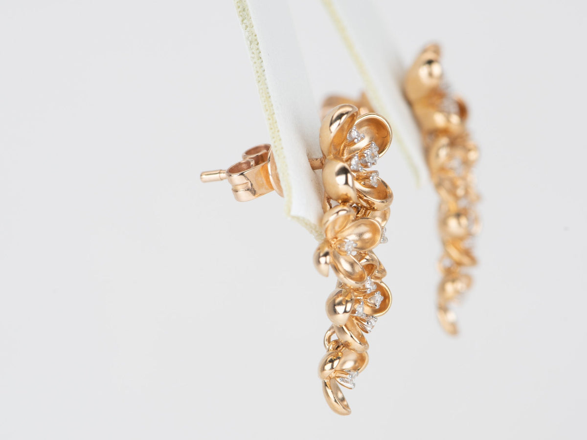 14K Rose Gold Flower Petal with Diamond Center Dangle Earrings R3123 Aurora Designer