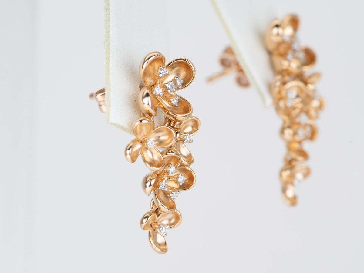 14K Rose Gold Flower Petal with Diamond Center Dangle Earrings R3123 Aurora Designer