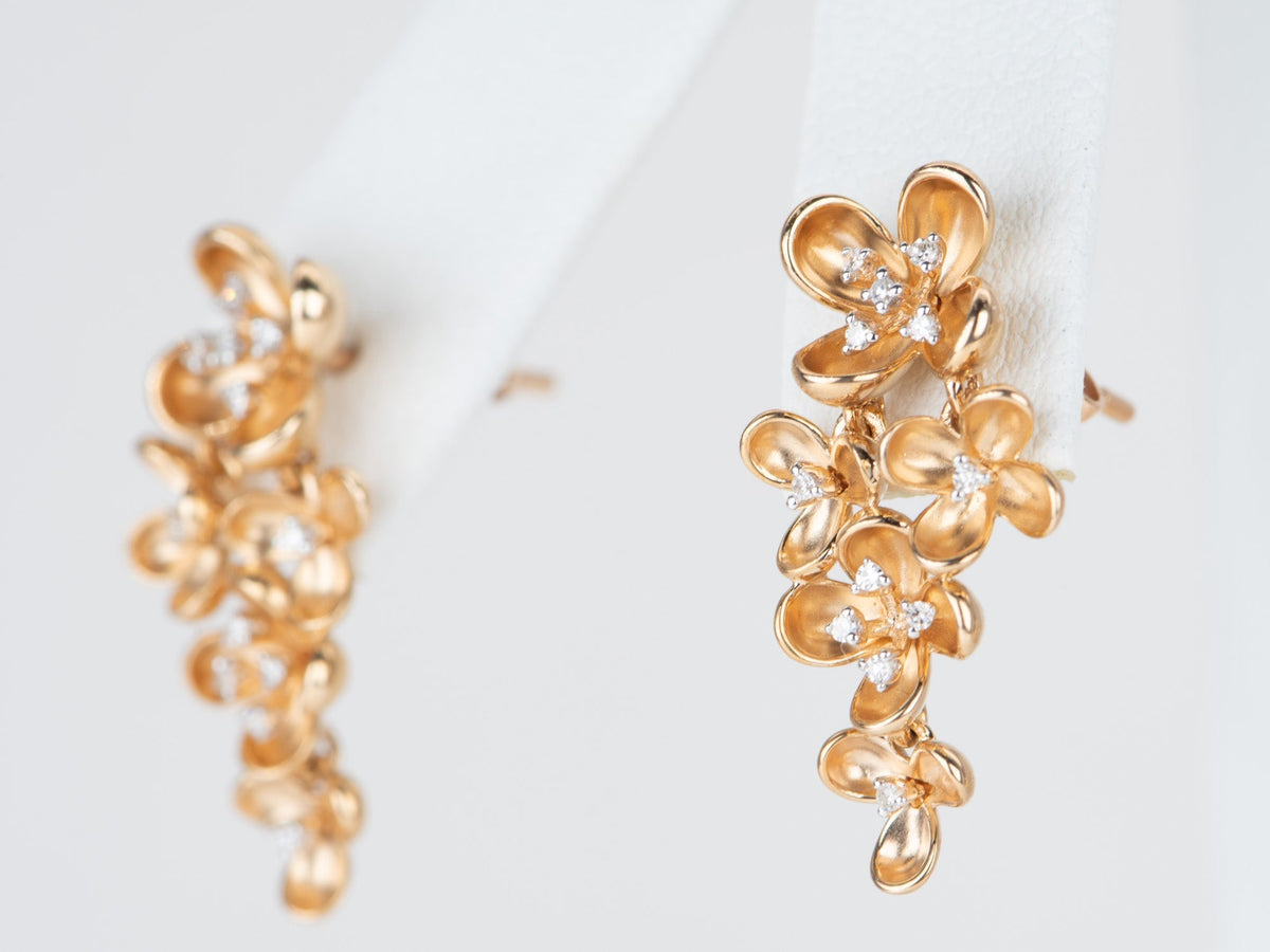 14K Rose Gold Flower Petal with Diamond Center Dangle Earrings R3123 Aurora Designer