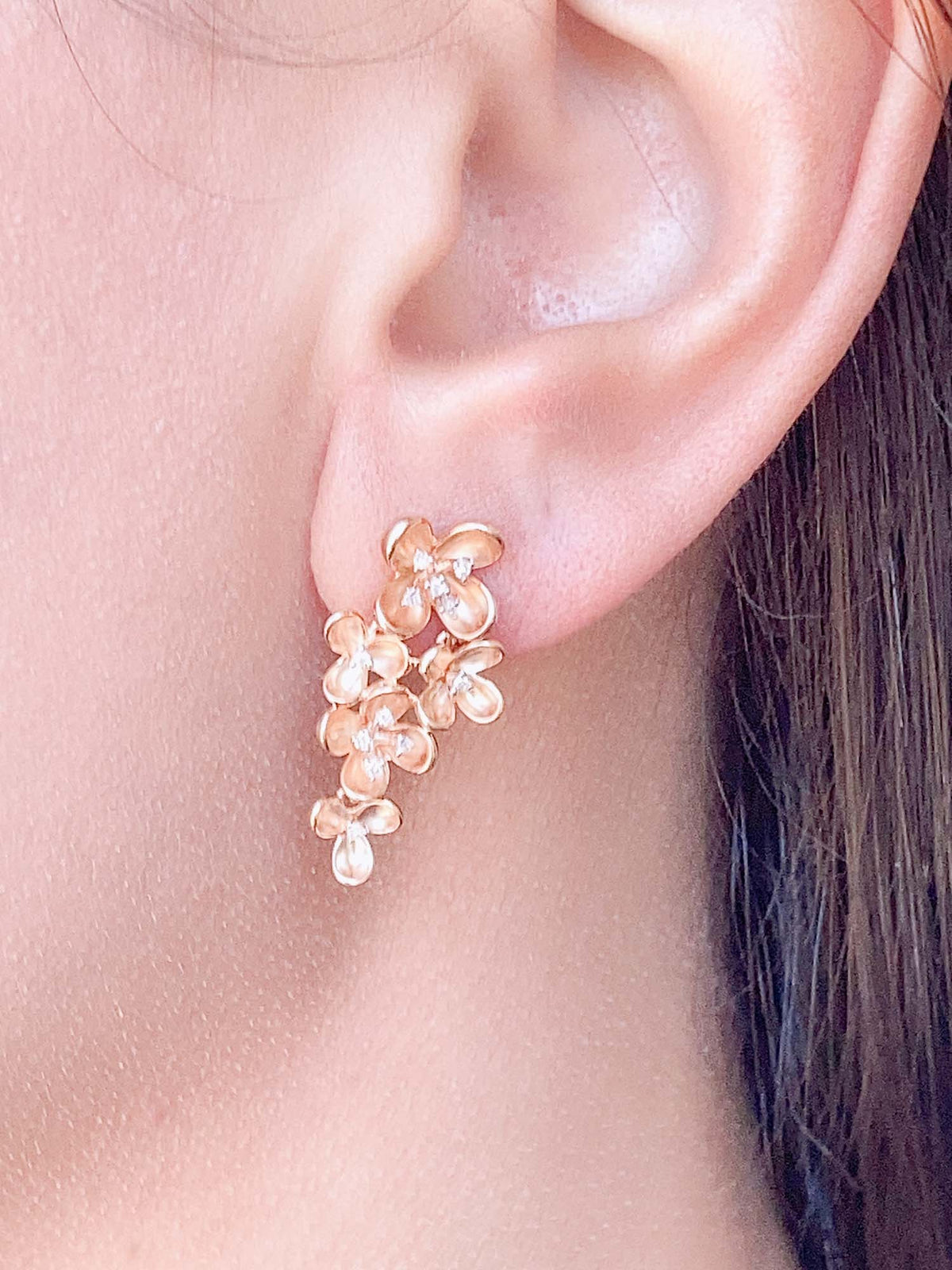 14K Rose Gold Flower Petal with Diamond Center Dangle Earrings R3123 Aurora Designer