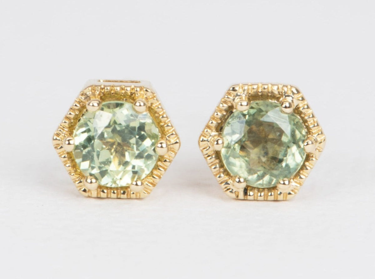 Montana Sapphire Earrings 14K Gold Hexagon Shape R3124 Aurora Designer
