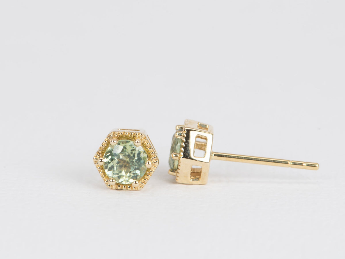 Montana Sapphire Earrings 14K Gold Hexagon Shape R3124 Aurora Designer