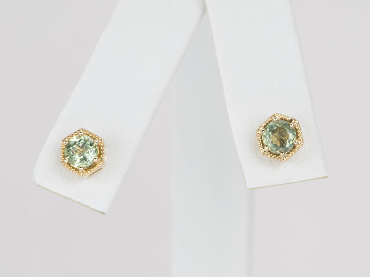 Montana Sapphire Earrings 14K Gold Hexagon Shape R3124 Aurora Designer