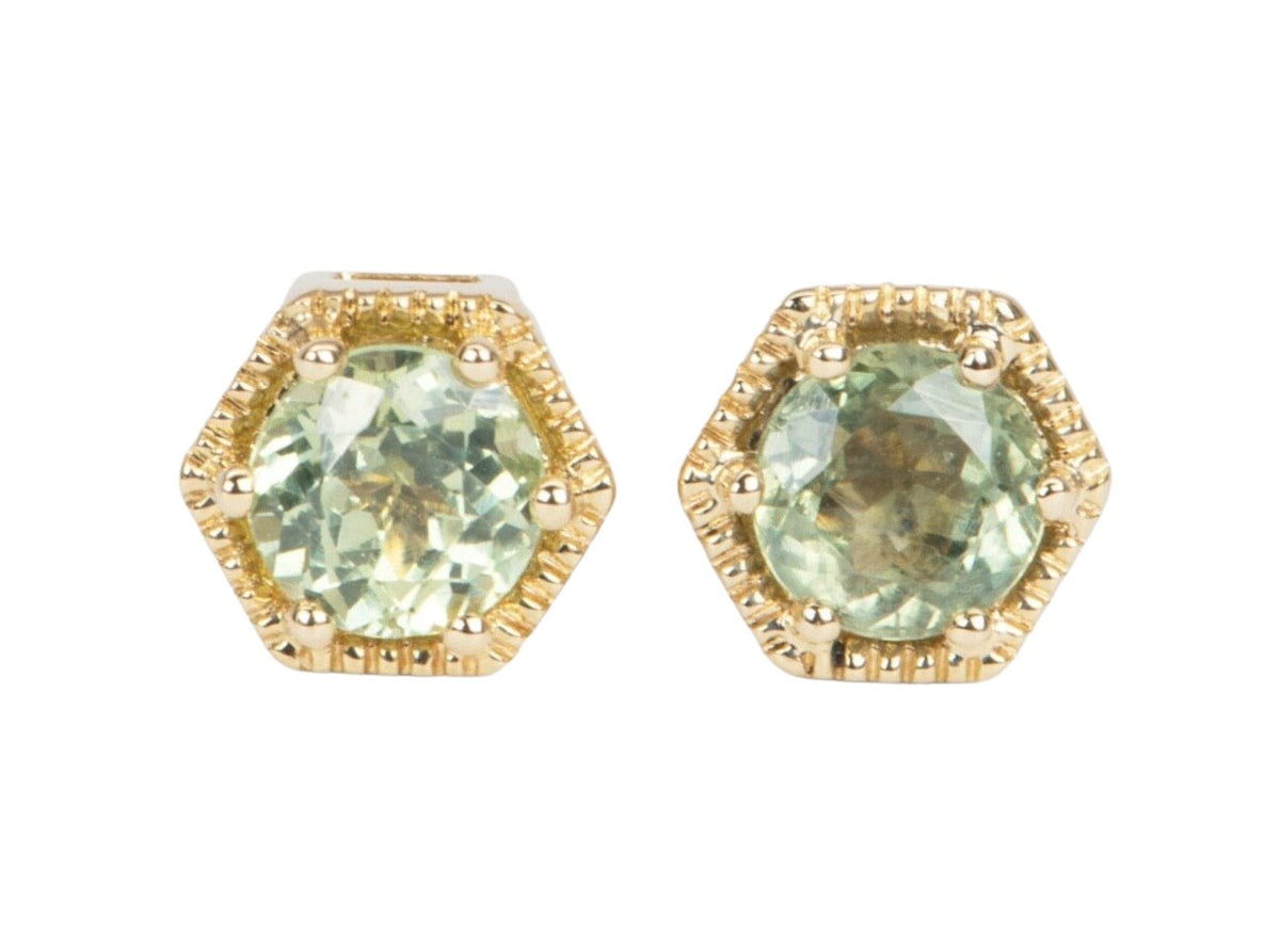 Montana Sapphire Earrings 14K Gold Hexagon Shape R3124 Aurora Designer