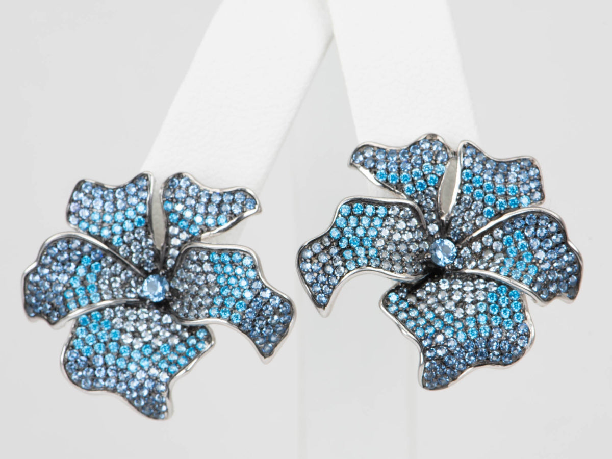Ombre Color Blue Topaz Flower Earrings Sterling Silver R3125 Aurora Designer