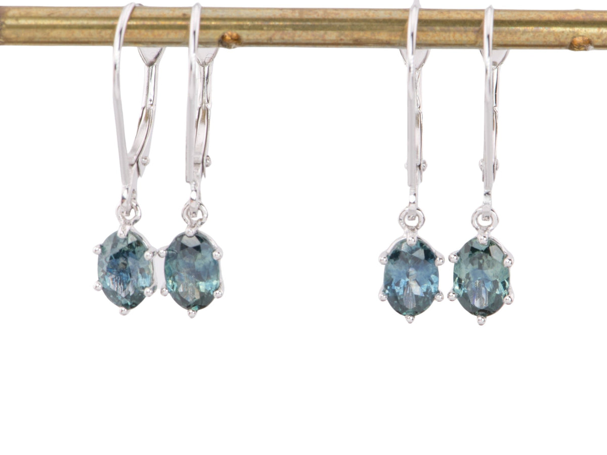 Teal Montana Sapphire Leverback Earrings 14K White Gold R3148 Aurora Designer