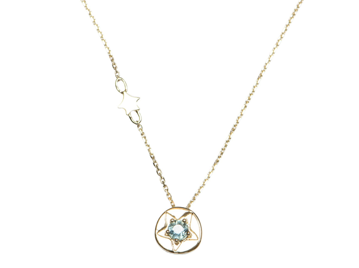 3.5mm Montana Sapphire Celestial Star 14K Yellow Gold Pendant Necklace R4010 Aurora Designer