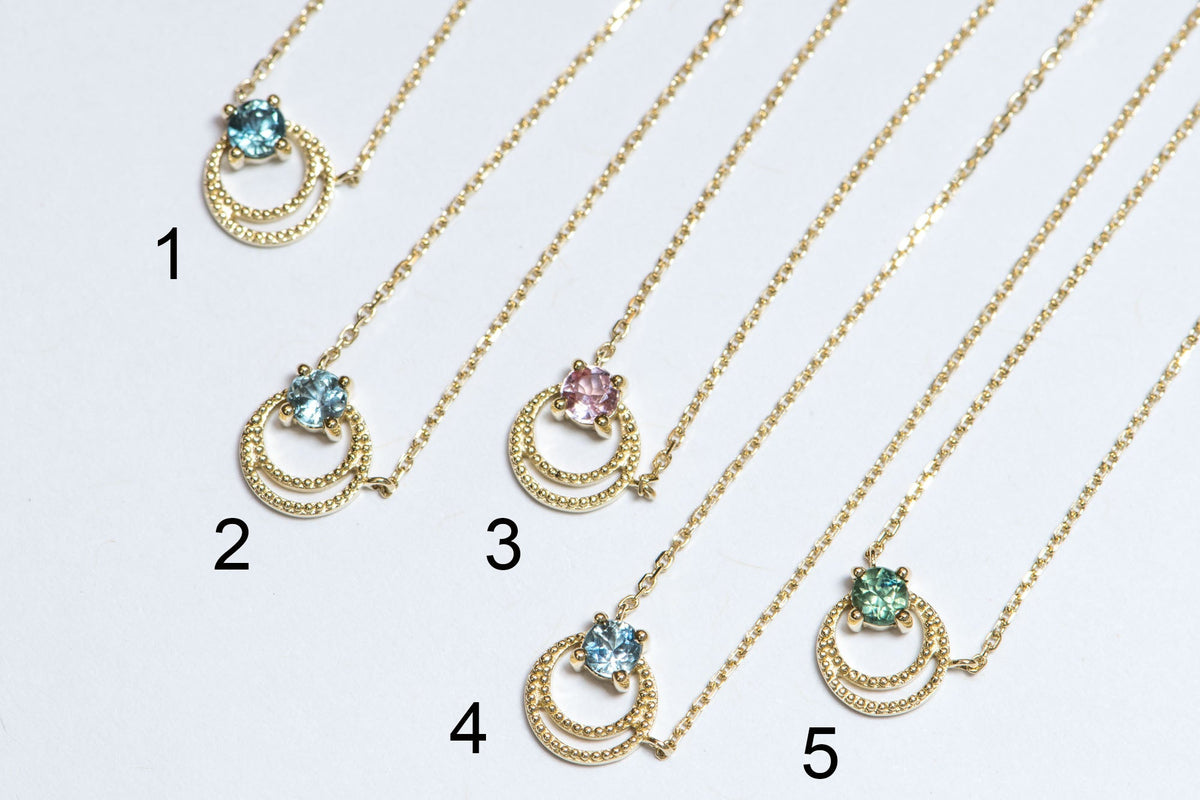 3mm Montana Sapphire Crescent Moon 14K Yellow Gold Pendant Necklace R4012 Aurora Designer