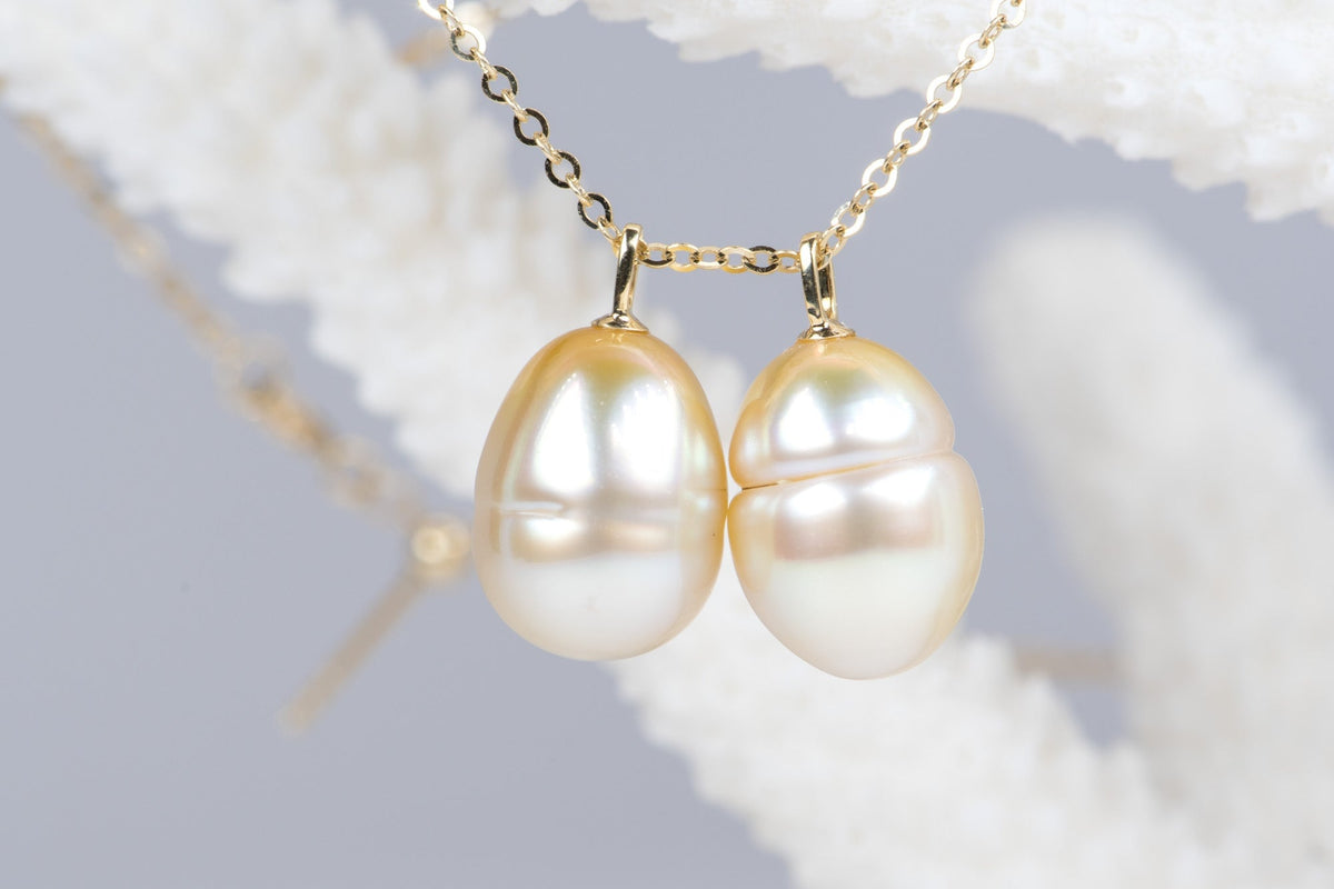 10mm South Sea Golden Pearl Pendant Solid 18K Gold Bail R4033 Aurora Designer