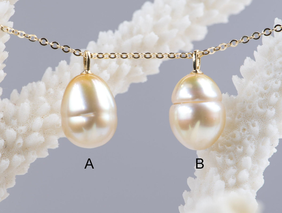 10mm South Sea Golden Pearl Pendant Solid 18K Gold Bail R4033 Aurora Designer
