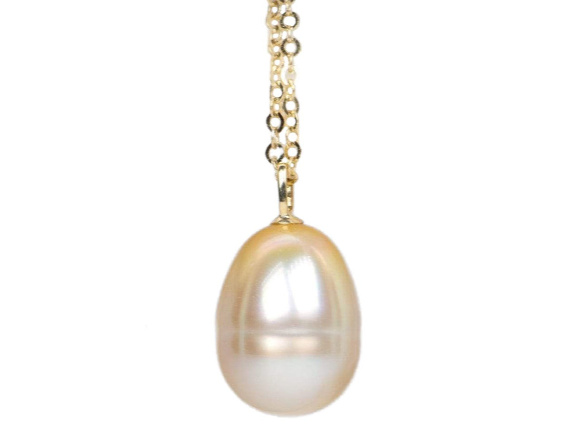 10mm South Sea Golden Pearl Pendant Solid 18K Gold Bail R4033 Aurora Designer