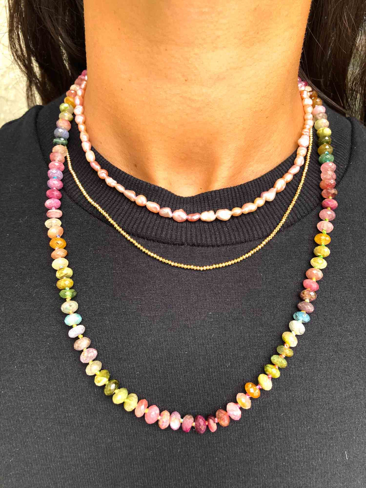 6-7mm Faceted Rondelle Rainbow Tourmaline Necklace with Solid 14K Gold Clasp R4206 Aurora Designer