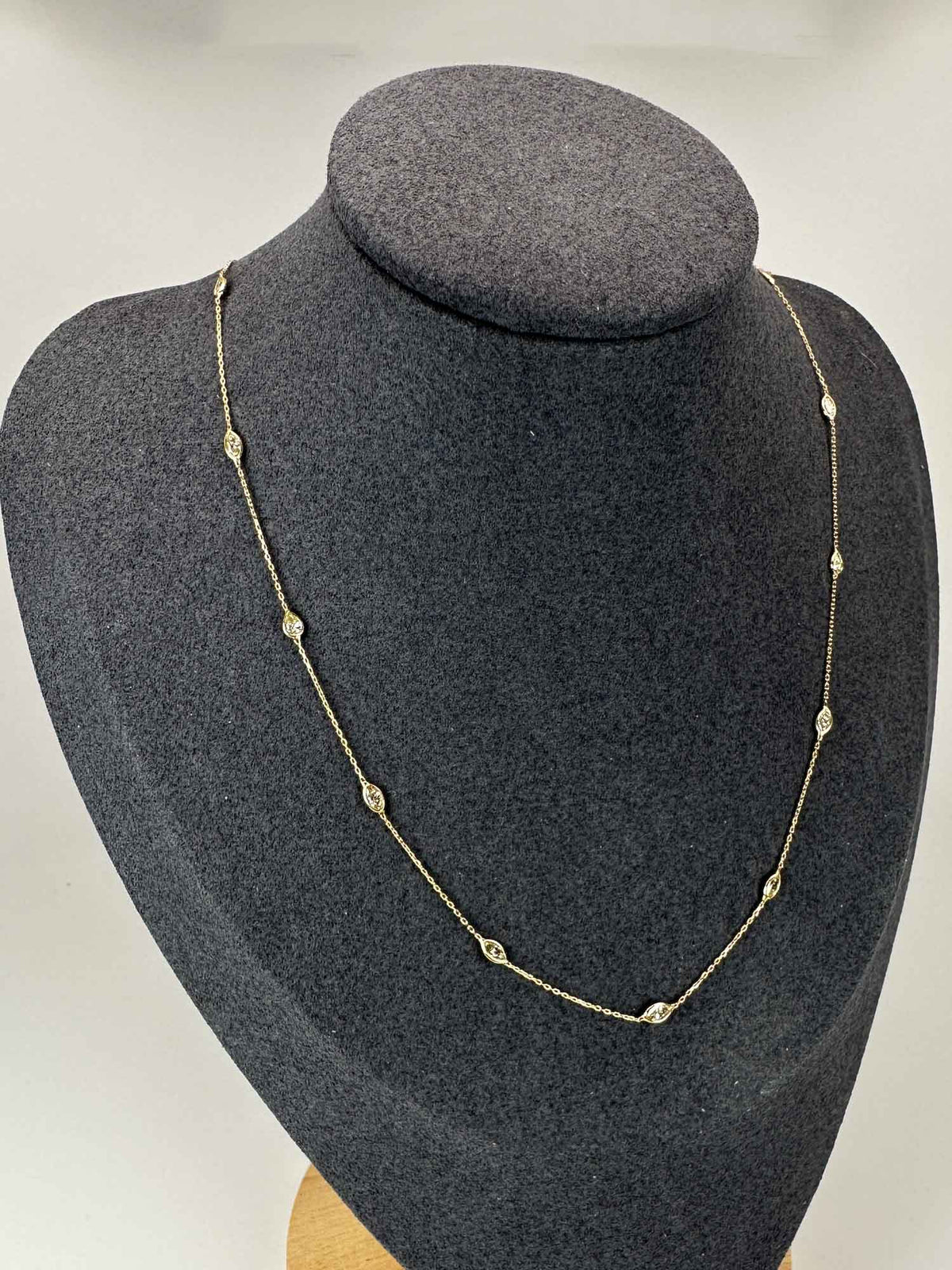 Marquise and Pear Shape Diamond Station Dainty Necklace 18K Yellow Gold R4061 Aurora Designer