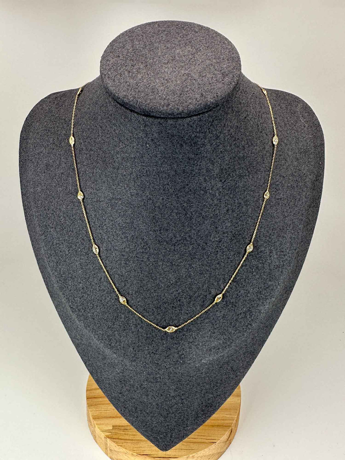 Marquise and Pear Shape Diamond Station Dainty Necklace 18K Yellow Gold R4061 Aurora Designer