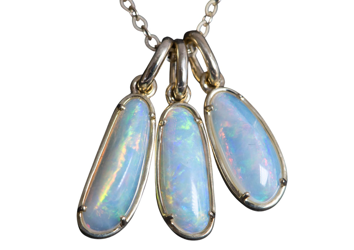 Solid Australian Opal with Beautiful Flash of Fire 9K Yellow Gold Pendant Charm R4079 Aurora Designer