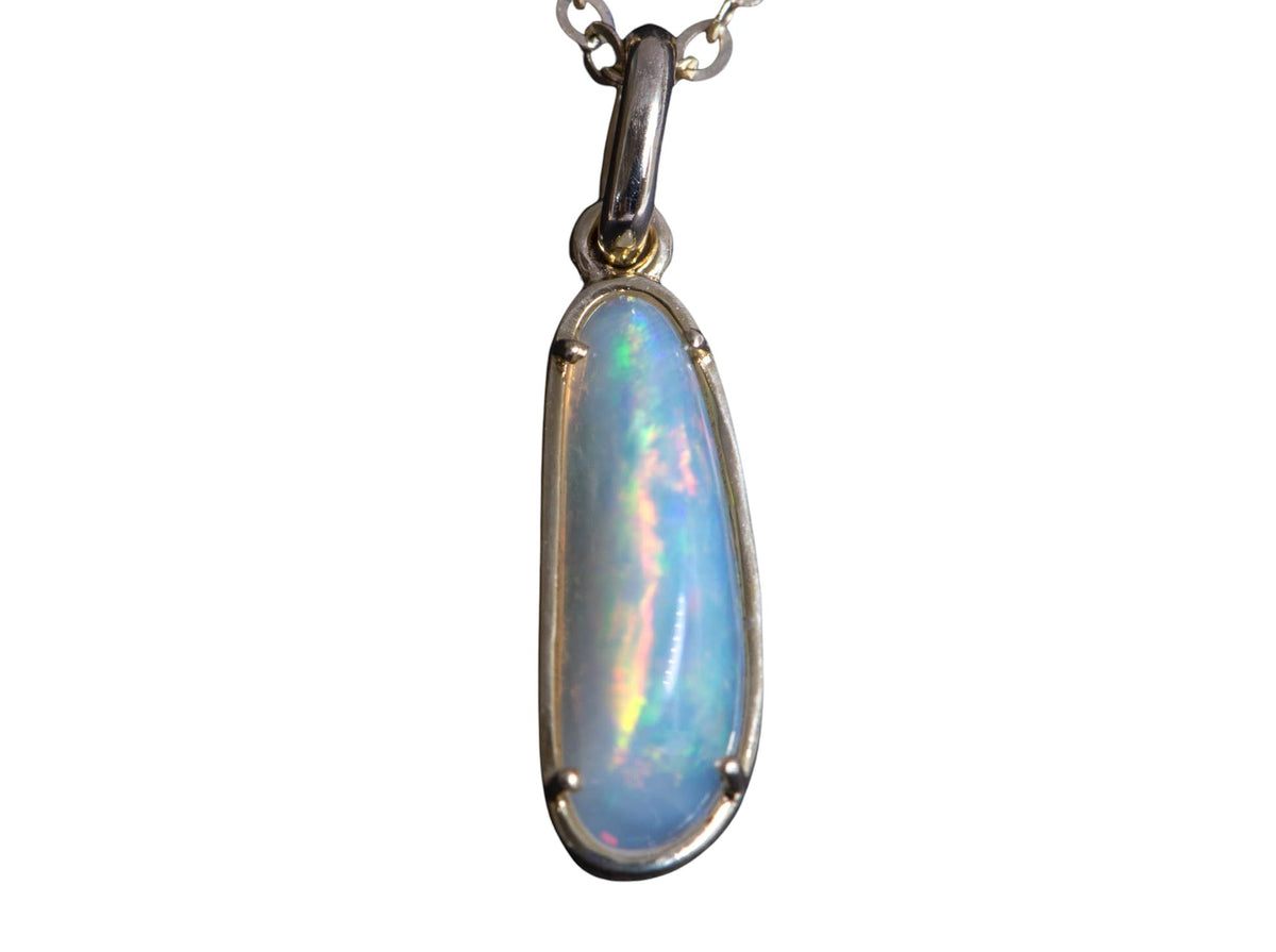 Solid Australian Opal with Beautiful Flash of Fire 9K Yellow Gold Pendant Charm R4079 Aurora Designer