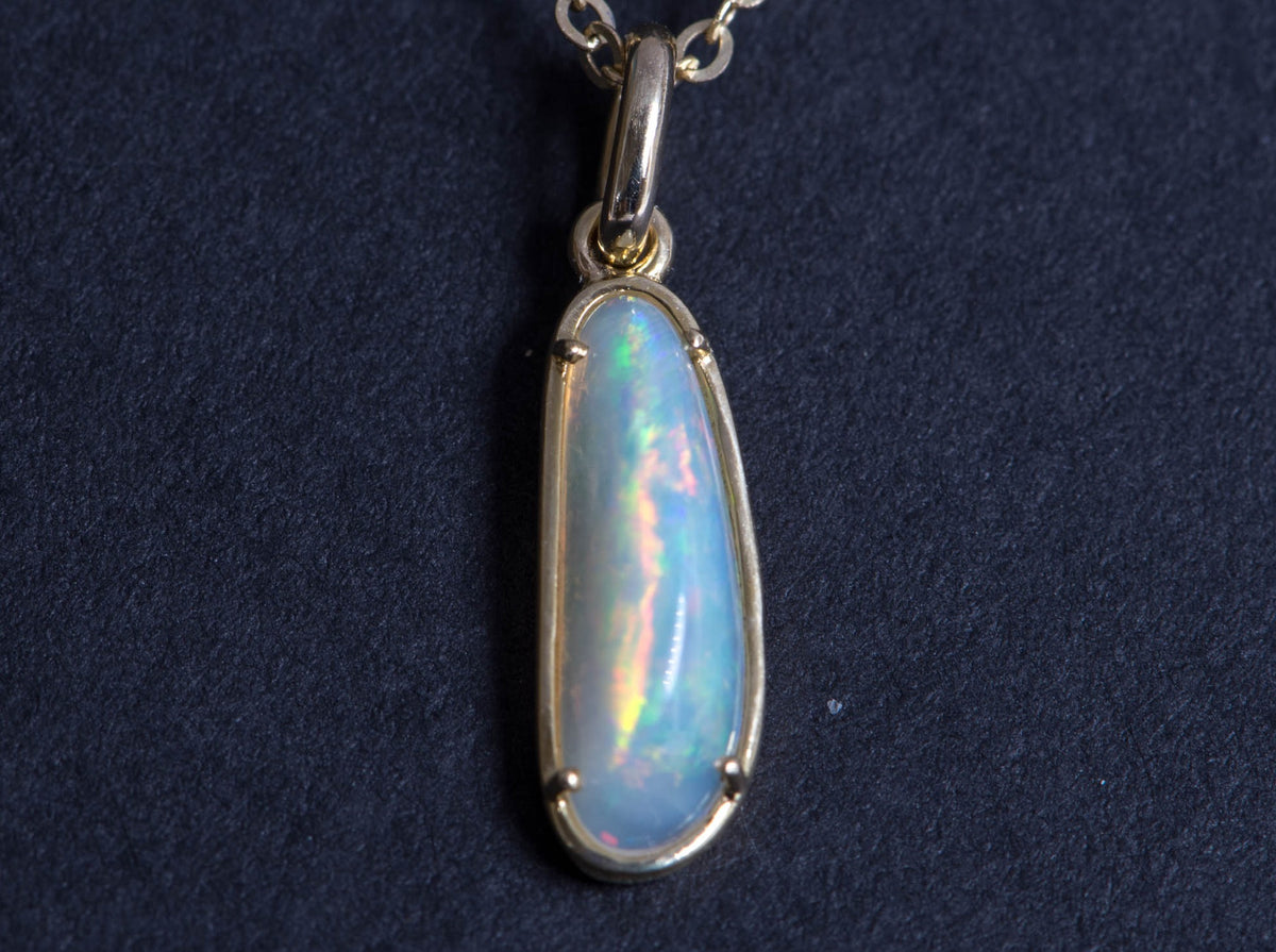 Solid Australian Opal with Beautiful Flash of Fire 9K Yellow Gold Pendant Charm R4079 Aurora Designer