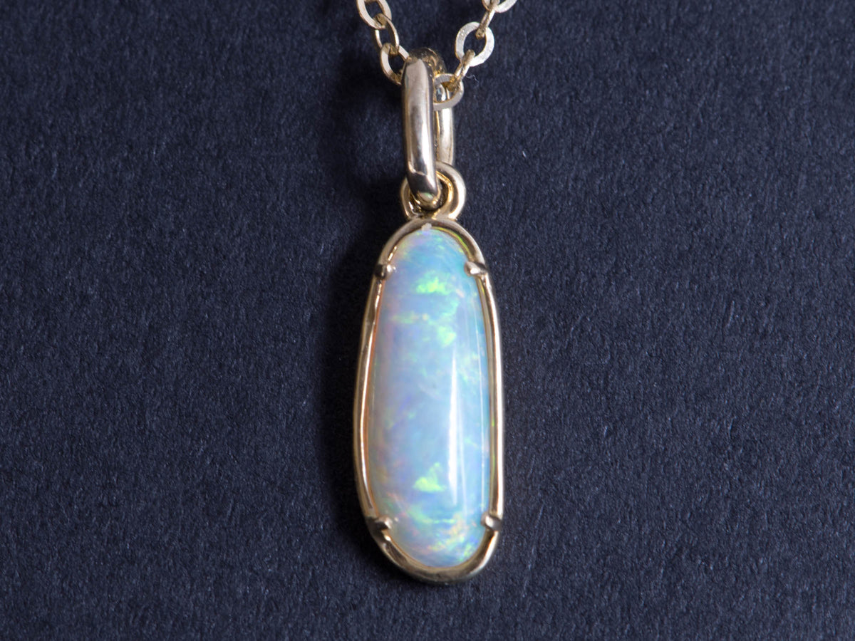 Solid Australian Opal with Beautiful Flash of Fire 9K Yellow Gold Pendant Charm R4079 Aurora Designer