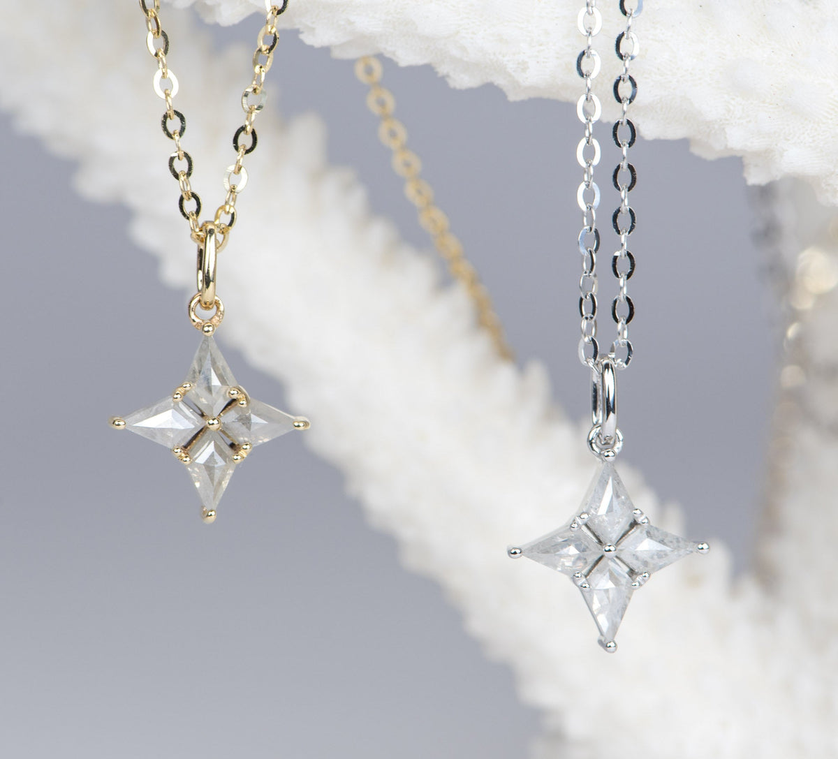 Milky White Diamond Star Pendant 14K Gold Celestial Compass R4133 Aurora Designer