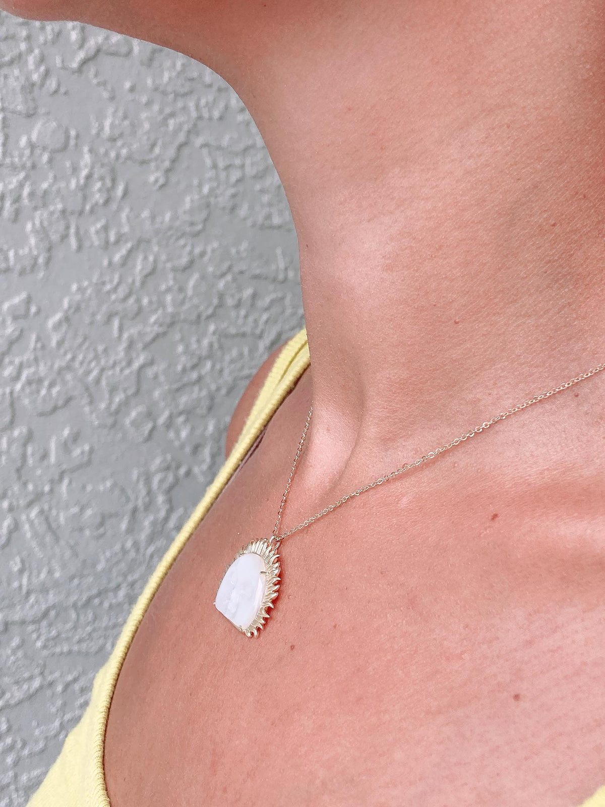 Large Mother of Pearl Carved Face with Golden Sunray Halo Pendant 9K Gold R4107 Aurora Designer