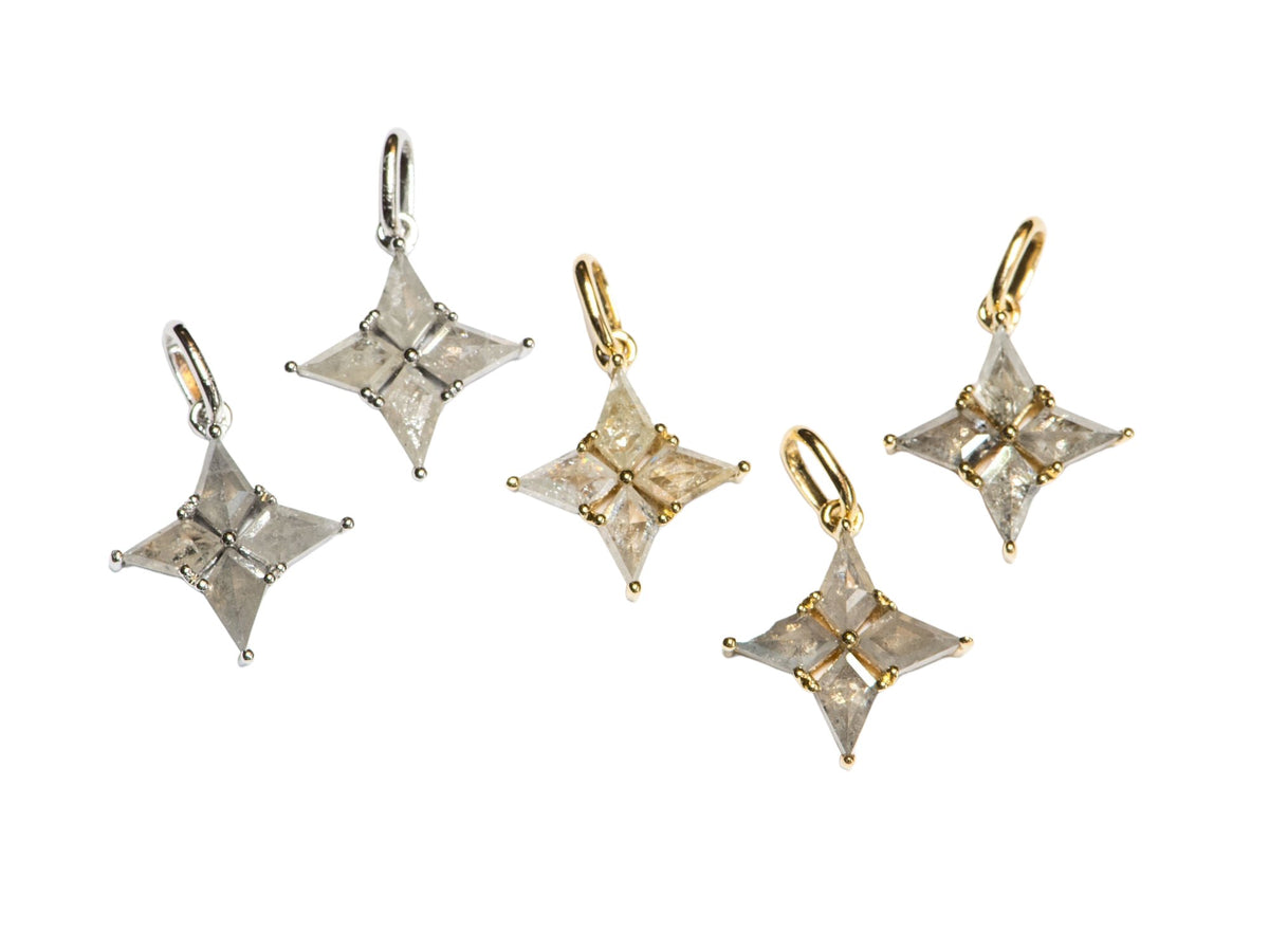 Milky White Diamond Star Pendant 14K Gold Celestial Compass R4133 Aurora Designer