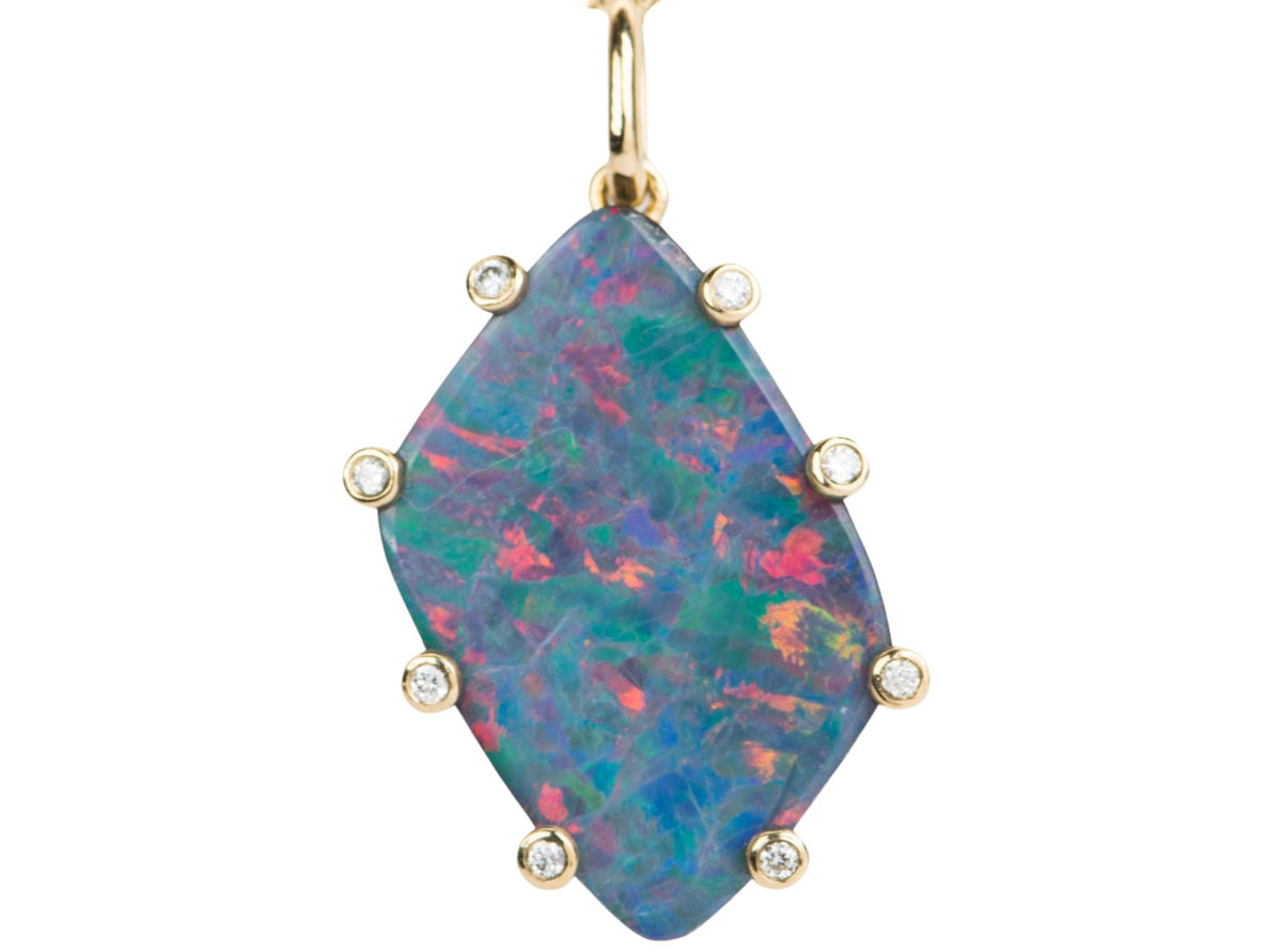 9.03ct Australian Doublet Opal with Diamond Halo 14K Gold Pendant R4178 Aurora Designer