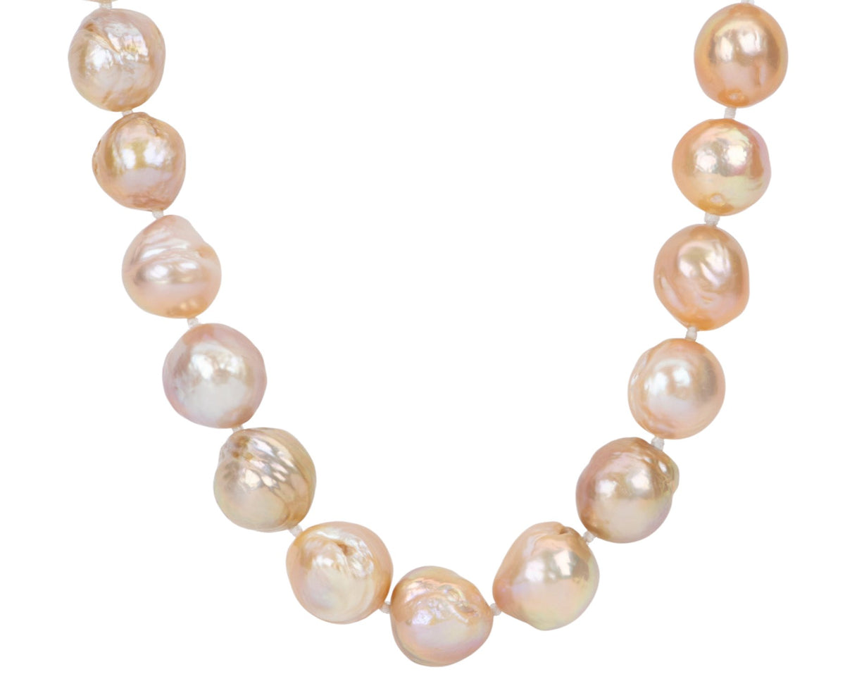9-12mm Iridescent Peachy Pink Baroque Pearl Necklace with 14K Gold Clasp R4205 Aurora Designer
