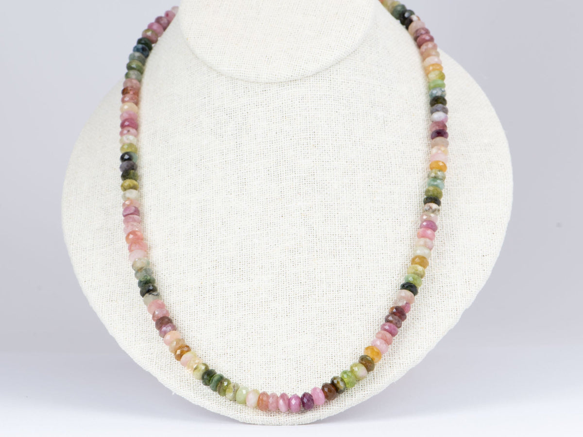 6-7mm Faceted Rondelle Rainbow Tourmaline Necklace with Solid 14K Gold Finish Bi-Color Tourmaline OOAK Gift For Her R4206 Aurora Designer