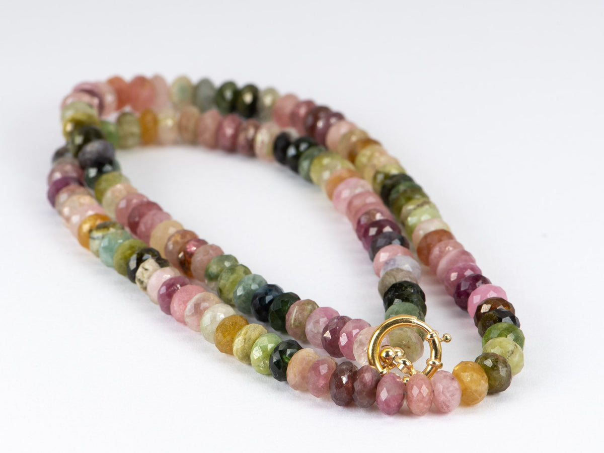 6-7mm Faceted Rondelle Rainbow Tourmaline Necklace with Solid 14K Gold Finish Bi-Color Tourmaline OOAK Gift For Her R4206 Aurora Designer
