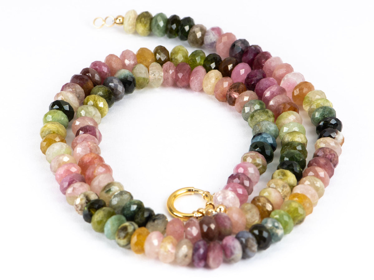 6-7mm Faceted Rondelle Rainbow Tourmaline Necklace with Solid 14K Gold Finish Bi-Color Tourmaline OOAK Gift For Her R4206 Aurora Designer
